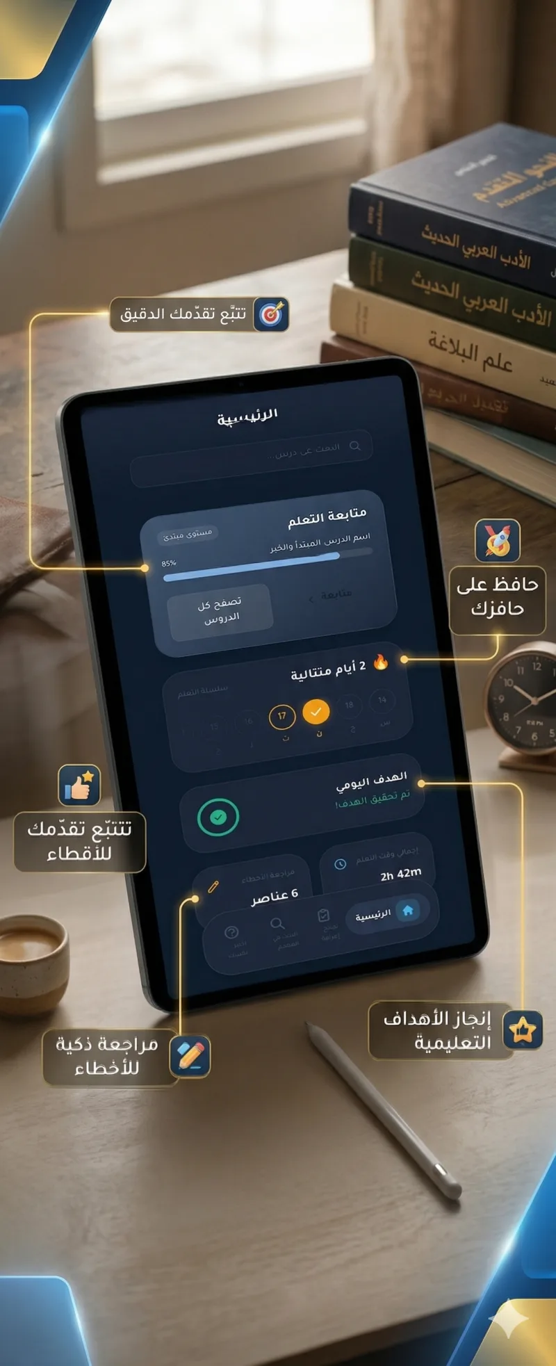 شاشة أمثلة بإعراب مفصَّل في تطبيق النحو العربي